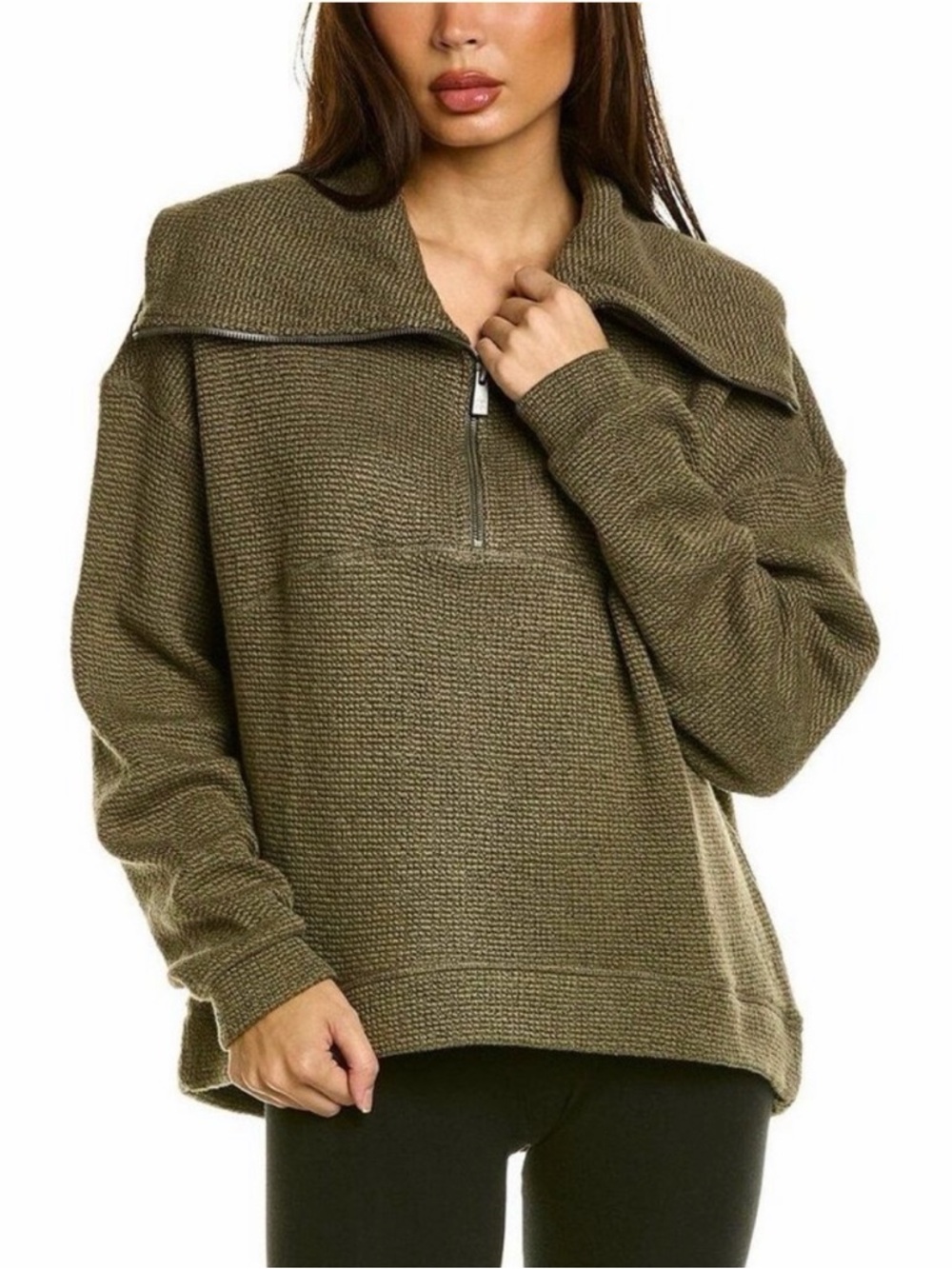 Sweaty Betty Restful Bouclé Half Zip Sweatshirt in Olive Green